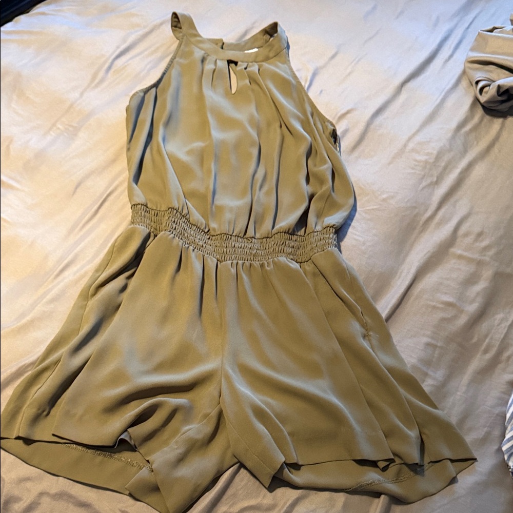 New York & Company Olive Green Halter Romper